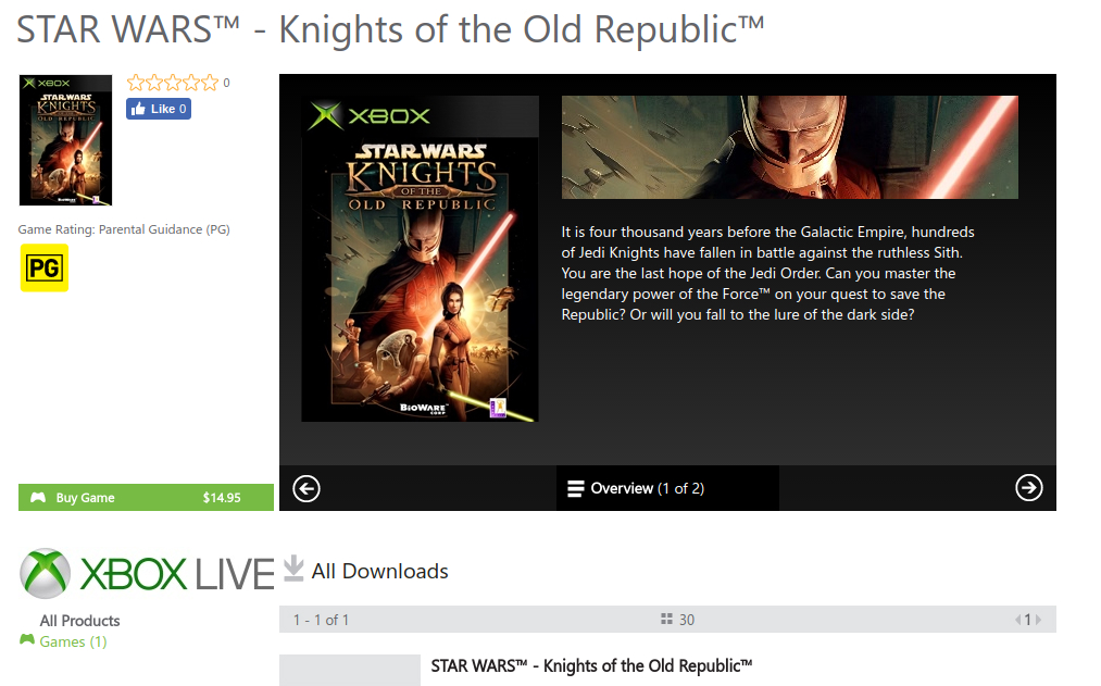 knights of the old republic backwards compatible xbox one